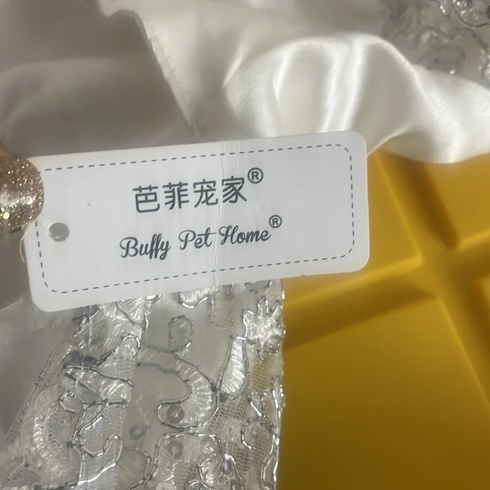 Buffy Pet home dress white tulle Gray silver accent formal dress up wear New M